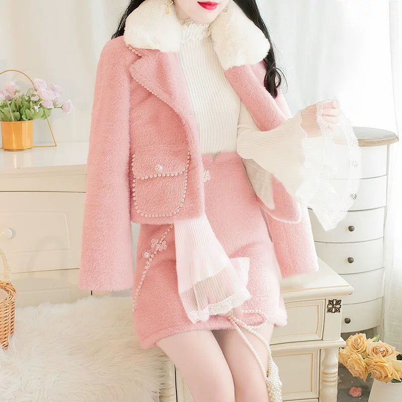Celebrity Xiaoxiangfeng suit Western style small man winter new high-end mink fur coat skirt two-piece set