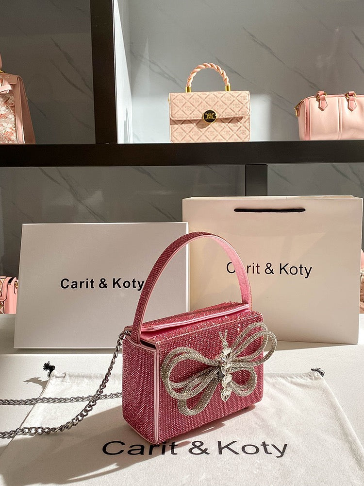 Carit Koty high-end rhinestone handbag women's 2023 new light luxury bow chain bag explosive style