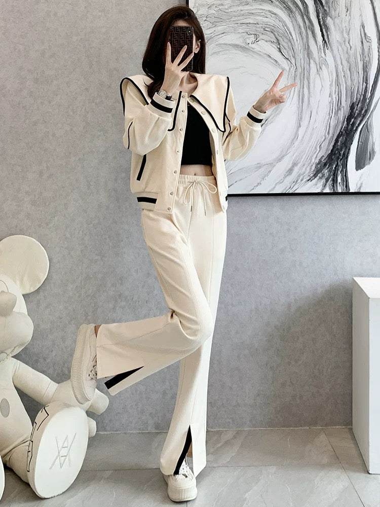 High-quality lapel sweater suit women's autumn 2022 new European goods fashion fried street Western style sports and leisure two-piece suit