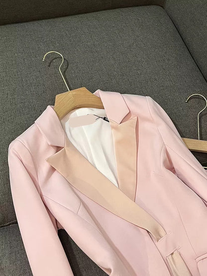 New European goods high-definition pink suit sweet and cool suit suit two-piece design niche high-end female 6475