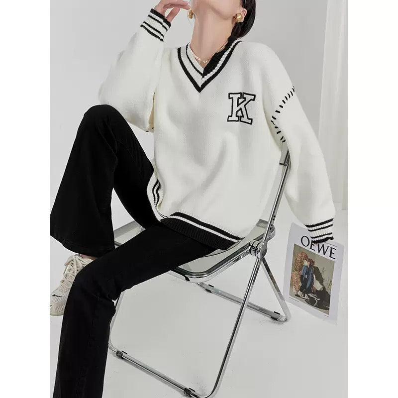 LLL LAB/college soft waxy lazy wind sweater oversize lazy wind loose niche high-end knitted sweater 1648