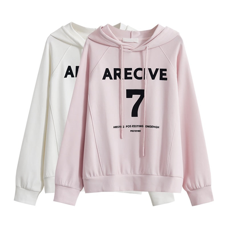 Hooded sweater women's 2023 spring new Korean version loose lazy style letter printing white pullover top ins