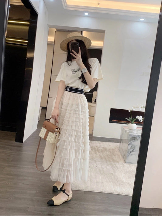 Leathercat skirt female 2023 summer new design sense niche French long skirt small cake skirt