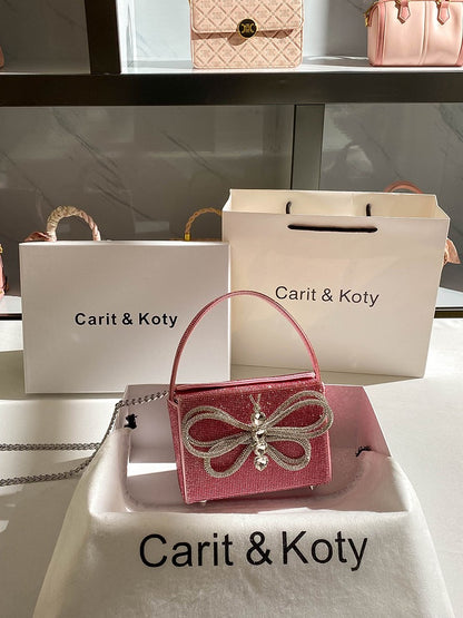 Carit Koty high-end rhinestone handbag women's 2023 new light luxury bow chain bag explosive style