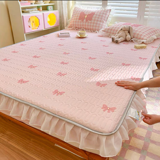 Summer Ice Silk Latex Mat Fitted Sheet Three-piece Set Girl Machine Washable Single Double Mattress Air Conditioning Soft Mat