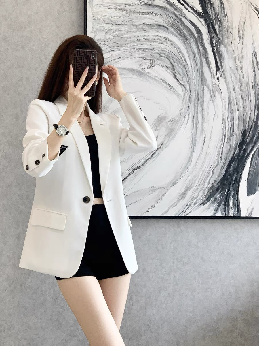 High-quality white suit jacket women's 2022 new retro design niche commuter casual suit jacket autumn and winter