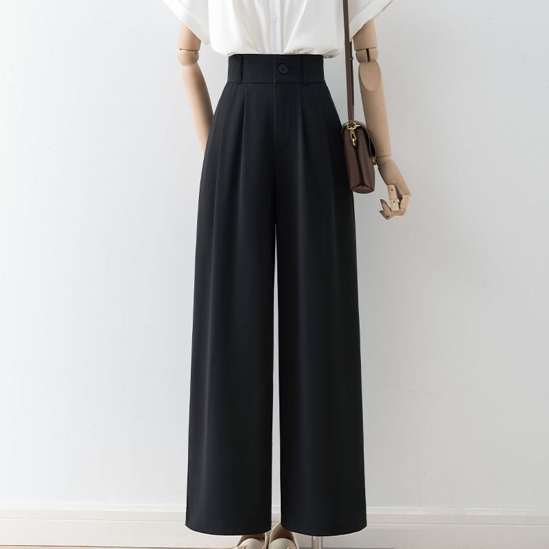 Black trousers women's summer 2022 new high waist straight casual wide-leg suit pants small drape summer thin section