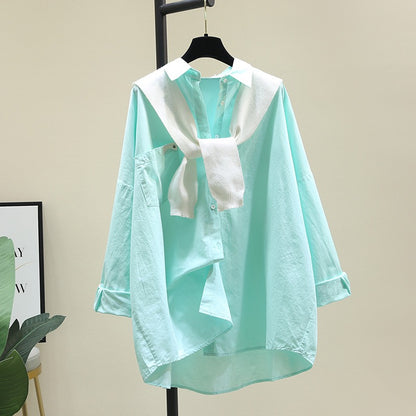 White shawl yellow shirt female 2023 spring and autumn new Korean version loose design casual shirt chic top