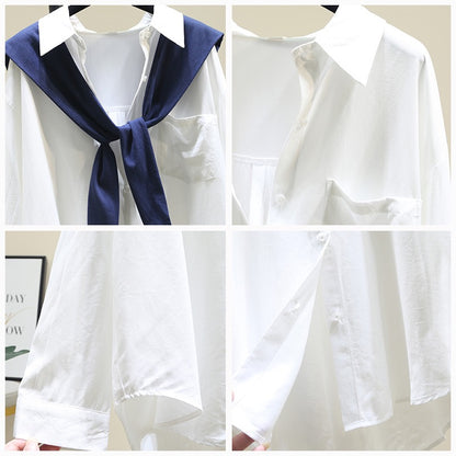 Shawl white shirt female 2023 spring new Korean style design niche shirt chic top long-sleeved jacket