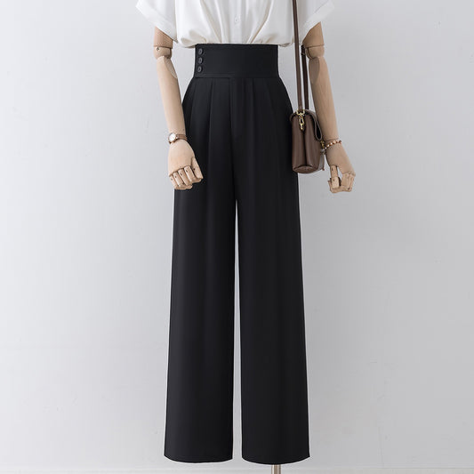 Black ice silk wide-leg pants women's summer thin section drape high waist 2022 new floor mopping casual pants look thin and versatile