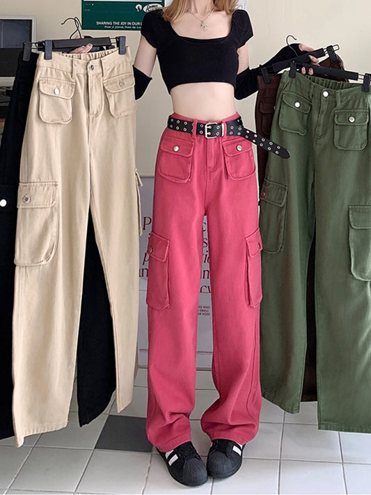 Tooling jeans spring 2023 new fashion high waist pocket design sense straight hot girl trousers ins female tide