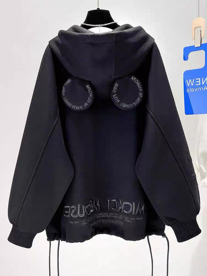 Extra large size design sense hooded jacket fat MM2-300 catties spring, autumn and winter niche loose plus velvet sweater cardigan women