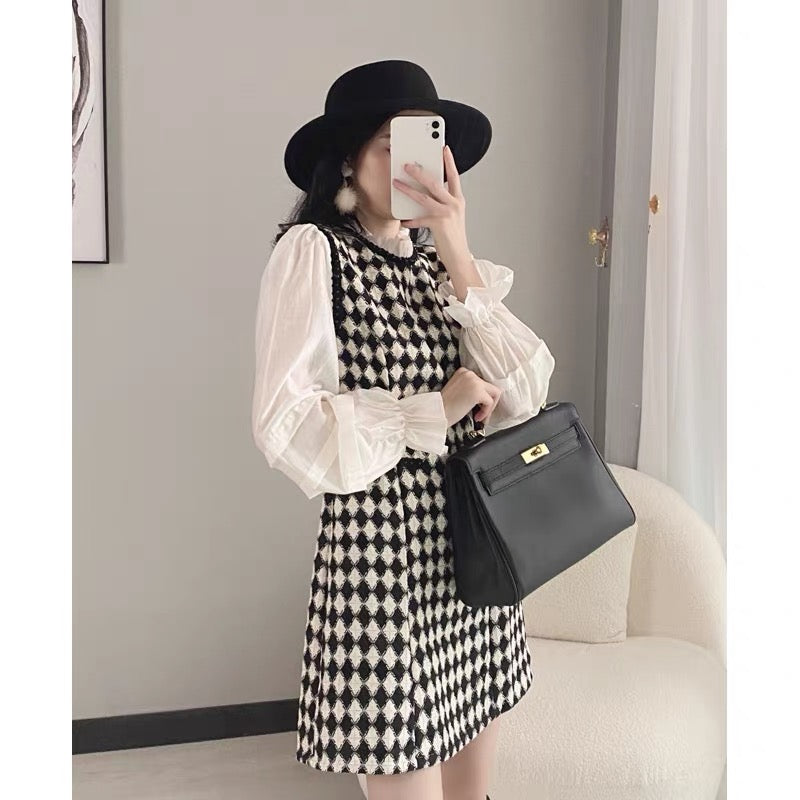 Xiaoxiangfeng dress 2022 early autumn new women's clothing long-sleeved giant thin chic unique lady temperament skirt