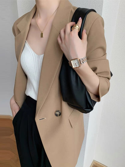 (Pre-Order) Khaki high-end drape small suit jacket 2022 new spring and autumn loose temperament thin ladies suit top