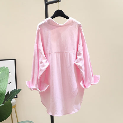 Light pink shirt women's 2023 spring new Korean version loose design sense niche temperament long-sleeved casual shirt trend