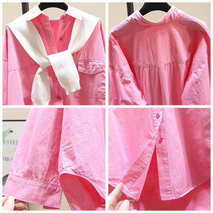 White shawl rose red cotton shirt women 2023 spring new Korean version loose design shirt niche top