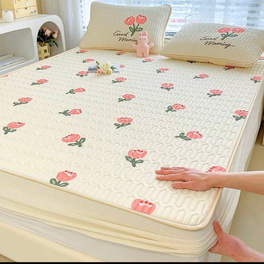 Latex Ice Silk Mat Fitted Sheet Summer Mat Three-piece Set Washable Summer Single Children's Air Conditioning Mat Mattress