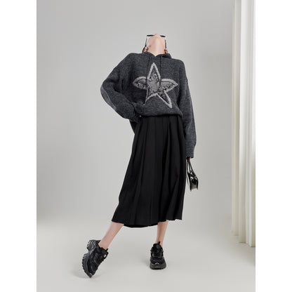 LLL LAB/Hong Kong-style retro chic sweater star thickened warm loose design with hat sweater spring and autumn