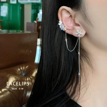 925 silver needle zircon flower tassel earbone clip earbone clip earrings 2022 new trendy long earrings earrings for women