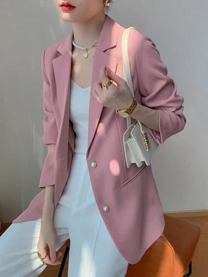 (Pre-Order) Senior drape temperament fashion casual small pink suit jacket women's 2021 autumn new professional suit