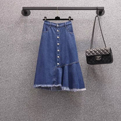 Large size women's clothing fat mm summer new loose belly cover thin chiffon age-reducing top denim culottes two-piece suit