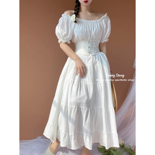 (Pre-Order) CHANGSHENG 3/4 20:00 Snow White French retro puff sleeve waist classical princess dress