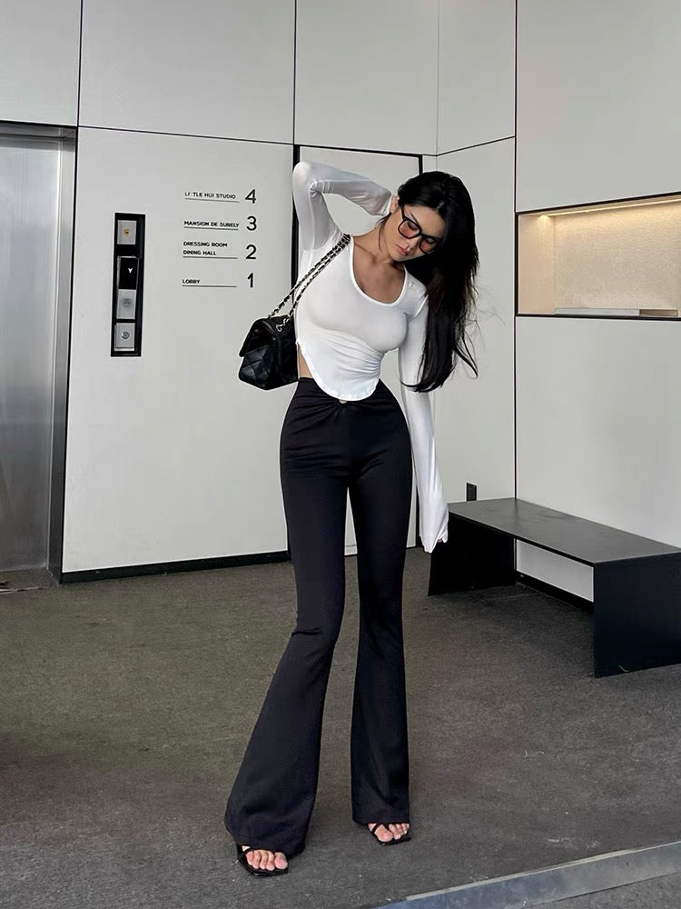 Black casual wide-leg pants