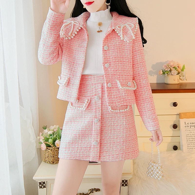 Small fragrance suit women's autumn and winter 2022 new temperament heavy industry beaded tweed jacket and skirt two-piece set
