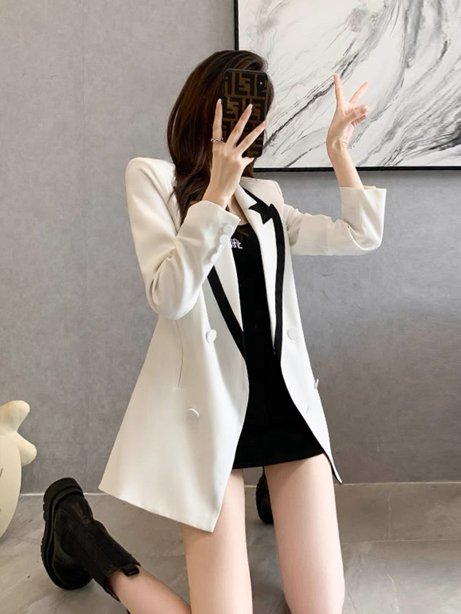 2022 spring new Korean style temperament waist slimming high-end foreign goddess fan casual white small suit jacket