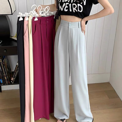 Mopping suit pants women's summer thin section 2022 new small high waist casual pants high-end drape wide-leg pants