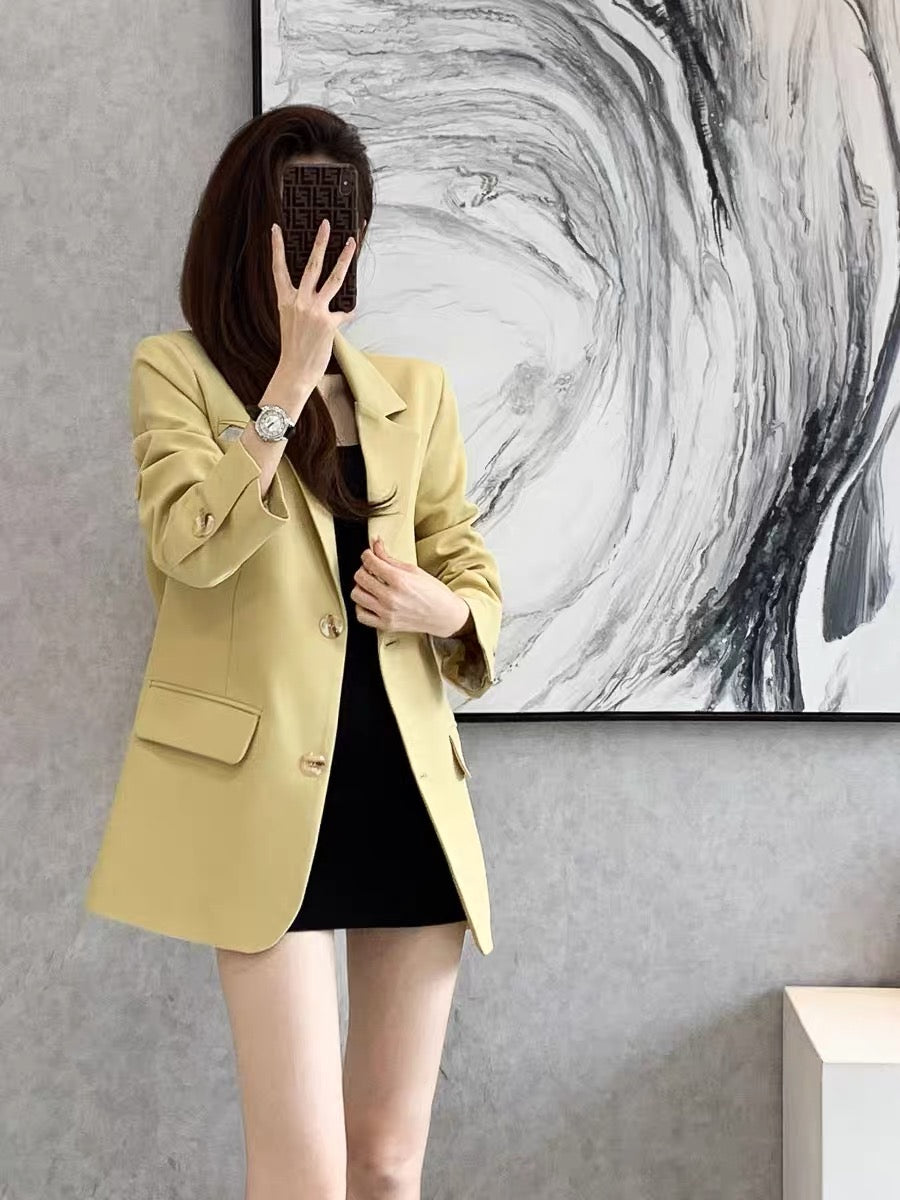 High-quality fried street suit jacket women's autumn and winter new retro temperament casual fashion commuter yellow suit top