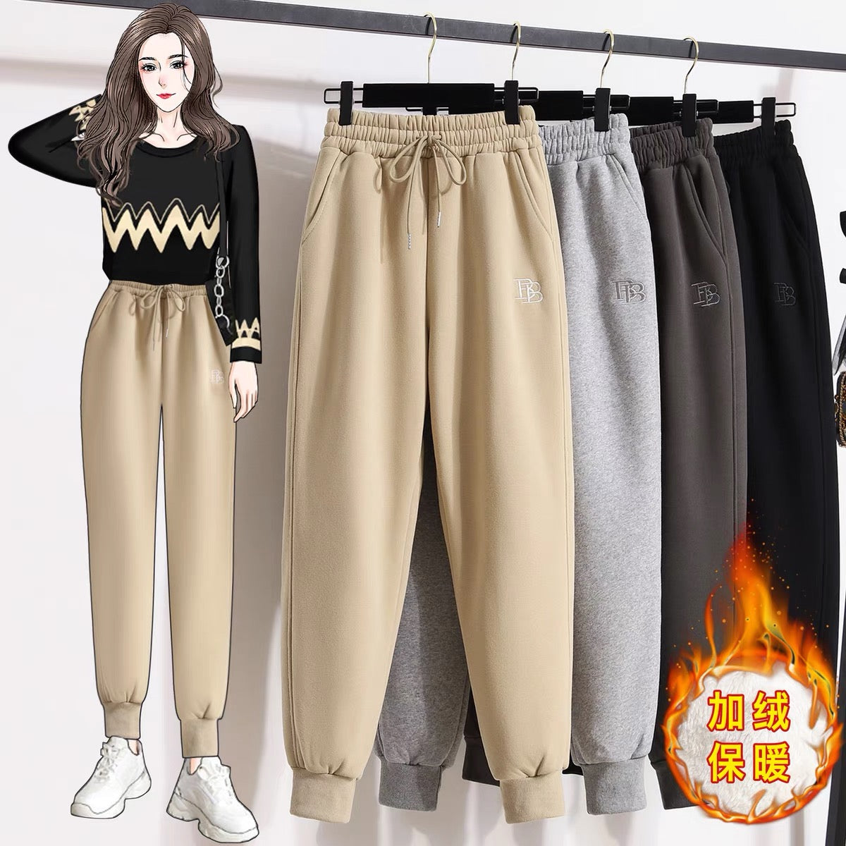 Small man leggings casual pants women's loose wide-leg sports pants winter plus velvet thick lamb velvet trousers sweatpants