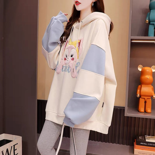 Fleece and thickened hooded sweater women's 2022 new autumn and winter hot style fashion western style age-reducing loose design coat