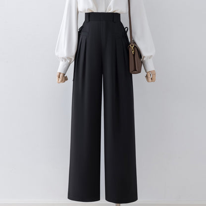 Black casual wide-leg pants women's autumn and winter 2022 new high-waisted vertical mopping pants small suit pants