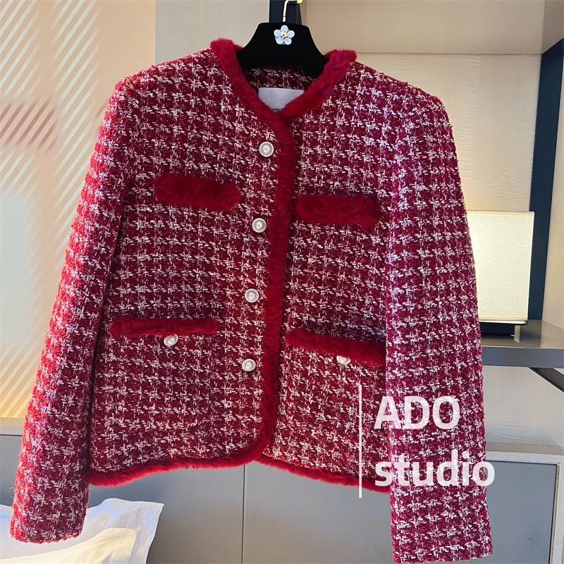 Xiaoxiangfeng down liner woolen coat women's 2022 autumn and winter new ladies temperament plaid single-breasted long sleeves