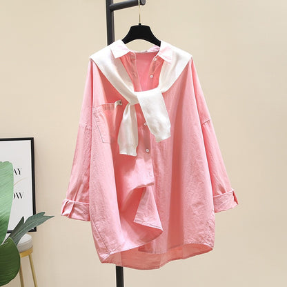 White shawl yellow shirt female 2023 spring and autumn new Korean version loose design casual shirt chic top