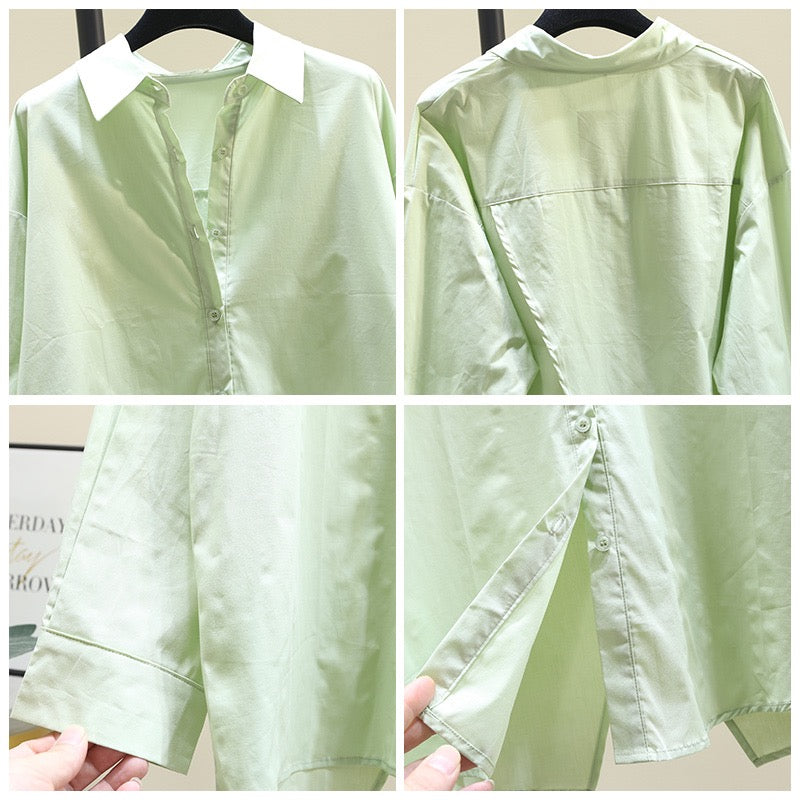 Green design sense shirt women 2023 spring new Korean version loose casual niche shirt long-sleeved chic top