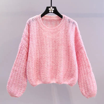 Small fresh thin hollow sweater women's 2022 early autumn new Japanese loose high-end foreign style knitted sweater top