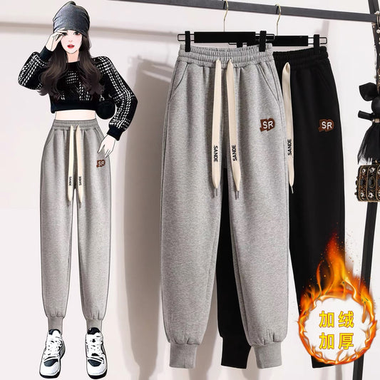 Sports pants women's autumn and winter loose beam pants 2022 new small plus velvet thick gray casual sweatpants