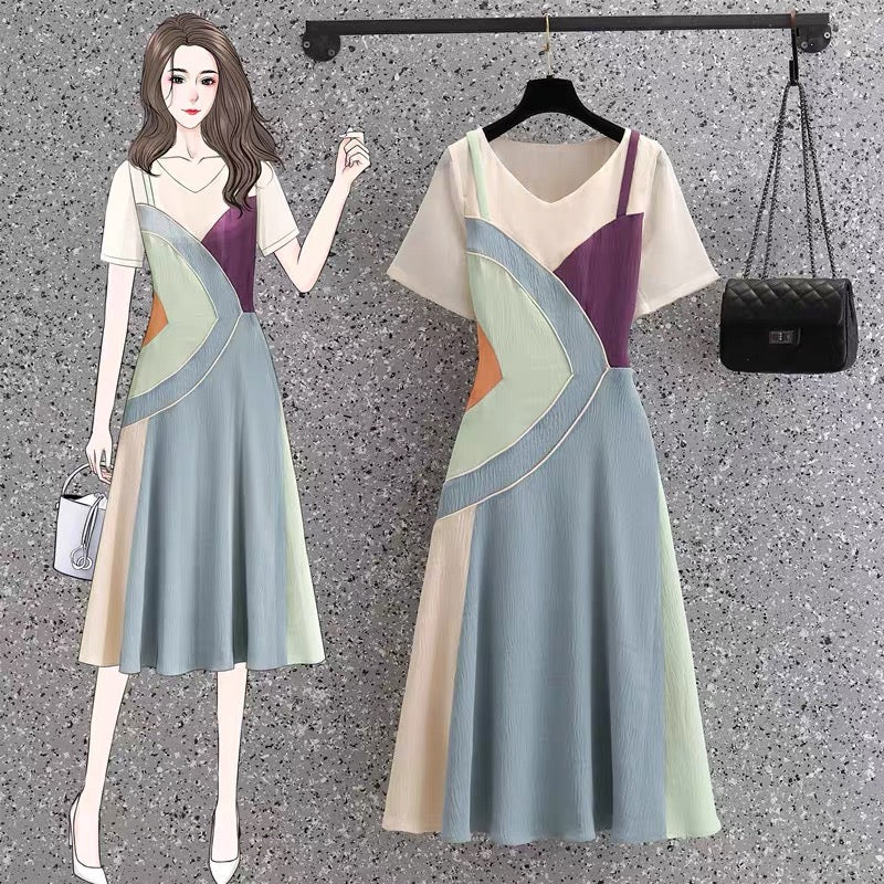 [Slightly fat goddess wear] New summer French temperament, Western style, age reduction, fried street, pure desire style fashion dress