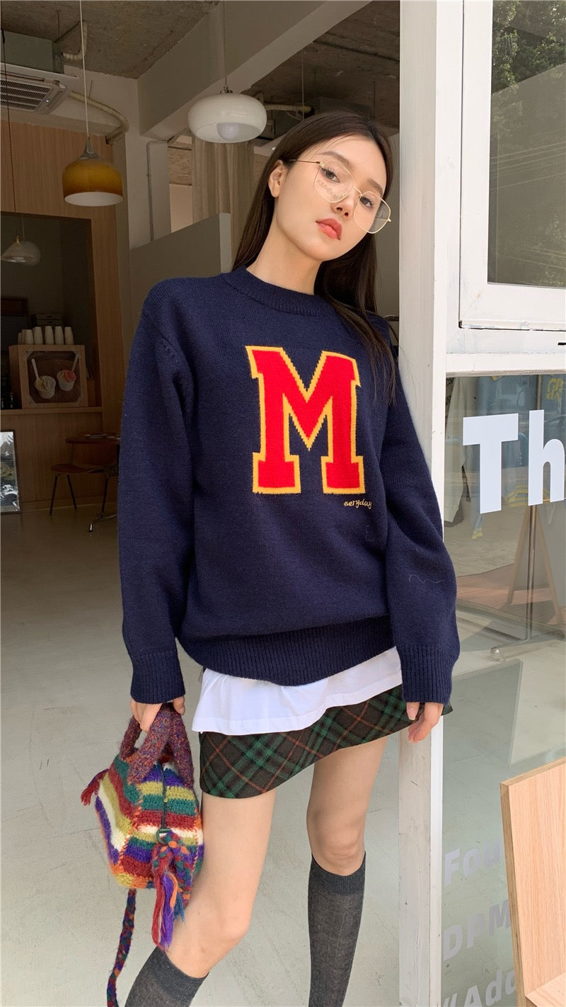 Hong Kong-style retro round neck pullover sweater women's autumn and winter 2022 new loose and lazy style soft waxy long-sleeved knitted top