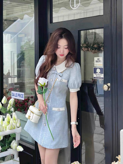 Q women's home sea salt cheese/milk blue small fragrance dress women's summer high-end light luxury 2022 new