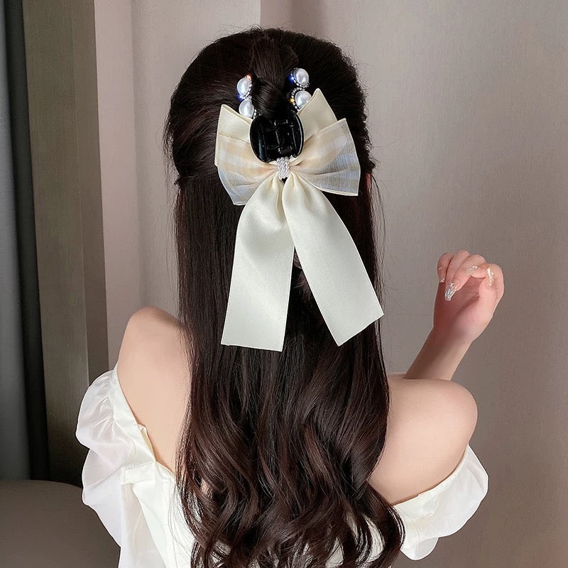 Bow headwear clip female summer temperament pearl shark clip large clip net red 2022 new hair clip